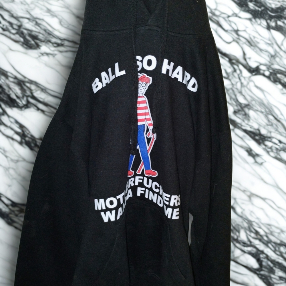 Black Graphic Hoodie with Red and White Design